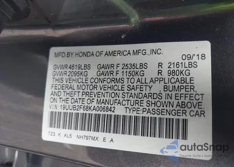 2019 Acura Tlx Tech A-Spec Pkgs из США, поврежденный, VIN 19UUB2F68KA006842